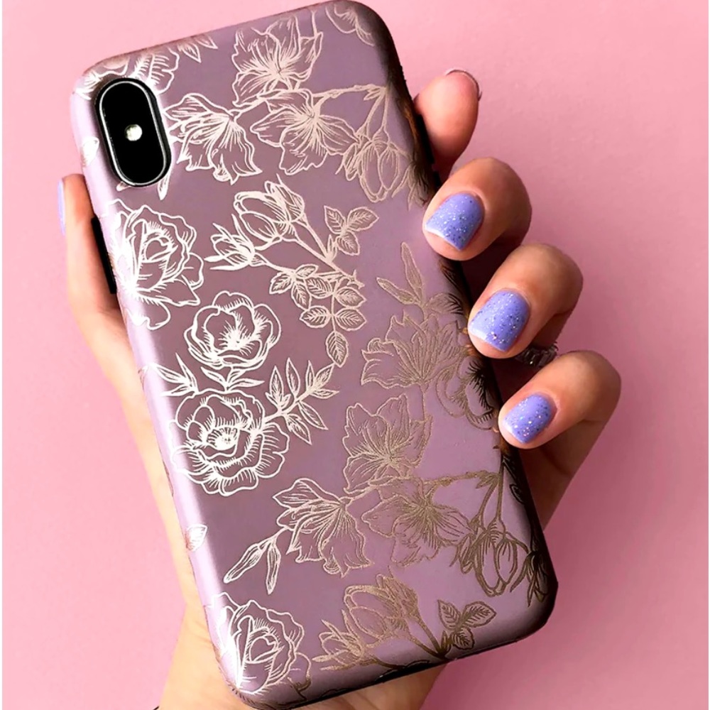 VELVET CAVIAR IPHONE MAX XS CASE🖤 DUSTY ROSE CHROME FLORAL WITH BOX🖤